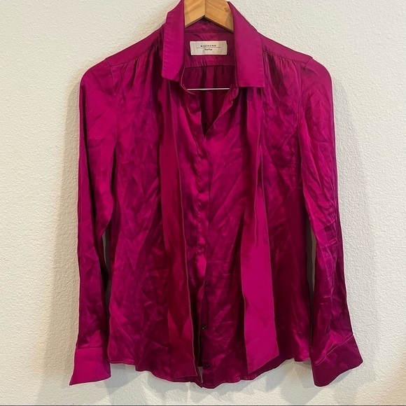 Weekend MaxMara pink tie neck button up blouse size 4 - Picture 1 of 5
